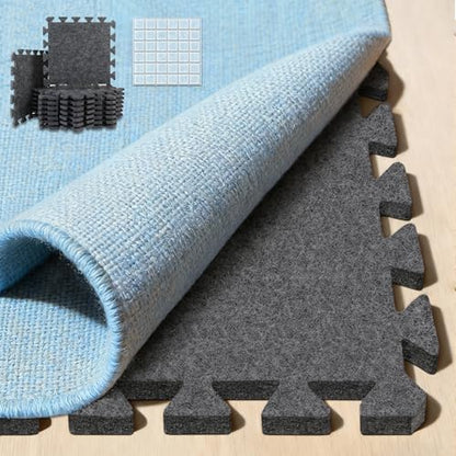 BXI Soundproof Interlocking Rug Pad 16 Pcs, 11x 11 x 0.4 inches Non Slip Rug Pads, High Density Noise Reduction Puzzle Felt Carpet Padding, Rug Mat Protects and Adds Cushion for Hardwood Floor