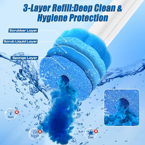 Disposable Toilet Brush Set, 2 Pack with 72 Refills & Wall Holder | 360° Swivel Head, Deep Scrubbing Toilet Bowl Cleaner, One-Touch Disposal, Toilet Wand for Sinks, Tubs & Floor Drains