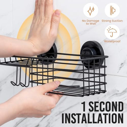 Shower Caddy Suction Cup, 2 Pack Shower Shelves fo... (2 Count | Black | Metal)