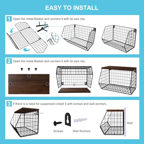 MSJGA Laundry Room Shelves, Wall Mounted Storage Basket, 11.8"Wx7.9"Dx8.5"H | Stackable Wire Wall Shelves Organizer for Towels, Detergent, Tissues, Space-Saving Over Washer & Dryer, Small Spaces