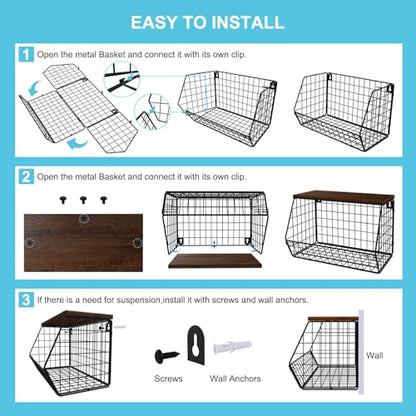 MSJGA Laundry Room Shelves, Wall Mounted Storage Basket, 11.8"Wx7.9"Dx8.5"H | Stackable Wire Wall Shelves Organizer for Towels, Detergent, Tissues, Space-Saving Over Washer & Dryer, Small Spaces