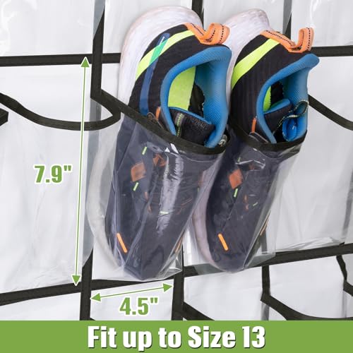 MISSLO 35 Clear Large Pockets Over The Door Shoe Organizer Sturdy Oxford Fabric Hanging Shoe Rack Closet Shoe Holder Hanger, White