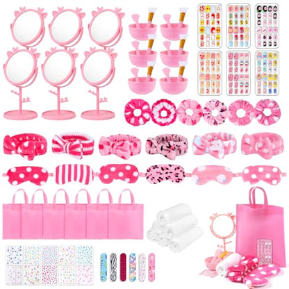 76Pcs Sleepover Party Supplies Slumber Spa Parties Kit for Girls Women, Headbands, Eye Mask, Towels, Scrunchies & Nail Supplies(Pink)