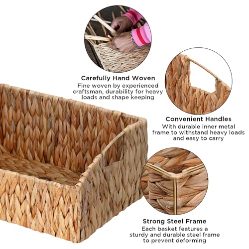 Rattan Storage Baskets, Handwoven Wicker Storage Bins with Built-in Handles, Storage Container Baskets for Shelves, Bedroom, Bathroom, Laundry Room or Kitchen(Natural)