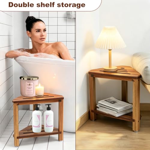 IBosins Corner Shower Stool for Shaving Legs Small Bench with Storage Shelf