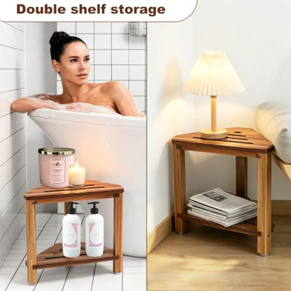 IBosins Corner Shower Stool for Shaving Legs Small Bench with Storage Shelf