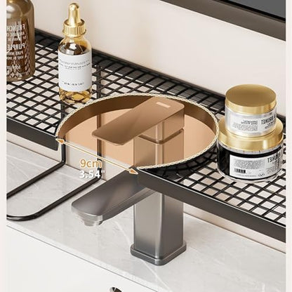 Sink Organizer Rack,No-Drill Freestanding Carbon Steel Faucet Storage Shelf, Washbasin Shelf, Tool-Free Organizer, Space-Saving Bathroom Countertop Organizer, Easy Drainage New (Black)