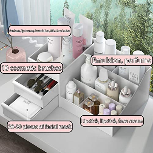 skin care organizer,Makeup Desk Organizer With Drawers,Countertop Organizer for Cosmetics,Vanity brush with Holder for Lipstick, Brushes, Eyeshadow, and Jewelry Desktop Finishing Dresser (White)