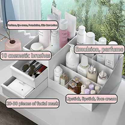 skin care organizer,Makeup Desk Organizer With Drawers,Countertop Organizer for Cosmetics,Vanity brush with Holder for Lipstick, Brushes, Eyeshadow, and Jewelry Desktop Finishing Dresser (White)