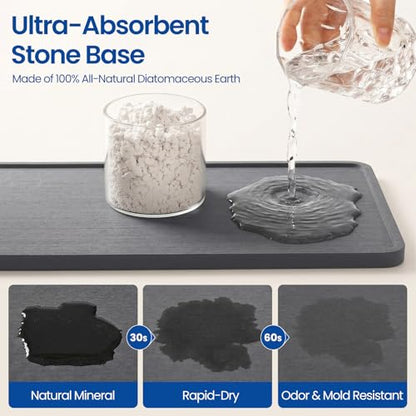 Extra Large Kitchen Sink Caddy Organizer, Stainless Steel Sponge Holder for Kitchen Sink with Brush Holder, Diatomite Stone Sink Tray for Soap Dispenser, Sponge, Bathroom Countertop Organizer, Black