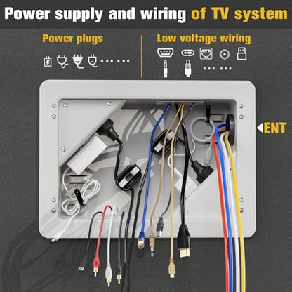 in-Wall TV Box with Flange for Home Theater Installation, 11.9" x 8.4" Cord Hider for Wall Mounted TV, with 2 Outlets, Cable Bracket, LV Cable & 1-1/2" ENT Entrance, Ideal for New or Retrofit Job
