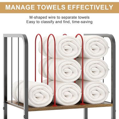 3-Tier Freestanding Towel Racks for Bathroom, Towel Rack Stand | Detachable M-shaped Dividers for Bath Towel Storage Premium Iron & Wood Holder Crafted for Bathroom Organization