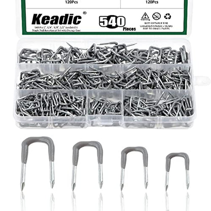 Keadic 540Pcs Insulated U Staple Nail Assorted Size Set, 0.56", 0.44“, 0.41", 0.36" Electrical Cable Staples Metal Cable Clip with Plastic Staple Wire Holder for Fixing Wires Cables