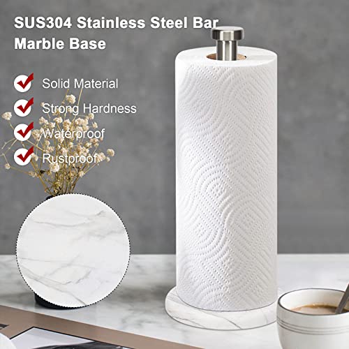 NearMoon Standing Paper Towel Holder, Kitchen Paper Towel Tissue Holder- for Bathroom Kitchen Countertop, Standard or Jumbo-Sized Roll Paper (with Marble Base, Brushed Nickel)