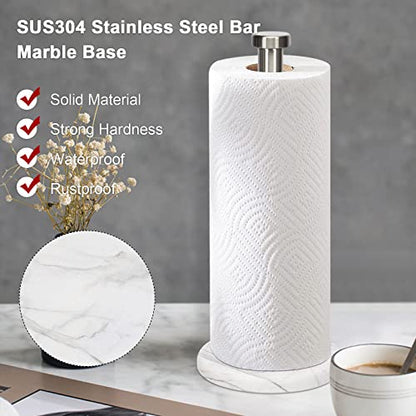 NearMoon Standing Paper Towel Holder, Kitchen Paper Towel Tissue Holder- for Bathroom Kitchen Countertop, Standard or Jumbo-Sized Roll Paper (with Marble Base, Brushed Nickel)