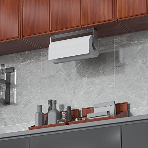 Mbillion Brushed Silver SUS304 Paper Towel Holder | Wall mounte and self-adhesive under cabinet paper towel rack, premium stainless steel for kitchen