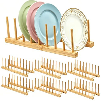 6 Pack Bamboo Wood Plate Rack and Pot Lid Holder,... (Bamboo | Bamboo Wood)
