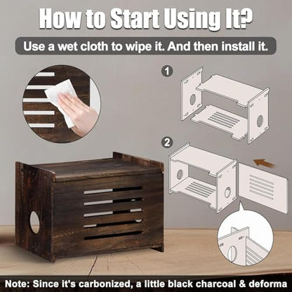 Wooden Router Box Hider Large Charcoal Retro with Cable Management, Modern Wifi Router Shelf Storage Box Wifi Box Hider for Home and Office