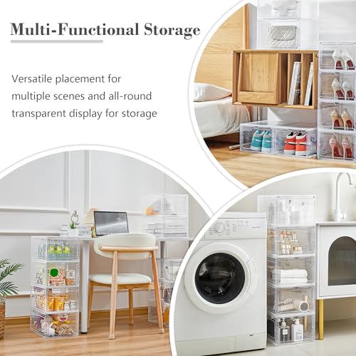 LXLXXL 6 Pack Storage Bins with Lids, 19 Qt Stackable Clear Storage Box | Stackable Storage Bins with Lid, Clear Acrylic Magnetic Door, Plastic Display Case, Organizer Box for Home Office Organizing