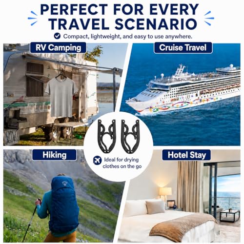 24 PCS Travel Hangers - Cruise Ship Essentials Portable Folding Clothes Hangers Travel Essentials Foldable Clothes Drying Rack for Travel (Black)