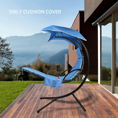MICTONY Outdoor Hanging Lounge Chair Replacement Cushion Cover and Umbrella Fabric, Made for Patio Curved Chaise Hammock Floating Swing Chair Pads, Waterproof Soft Fabric (Cushion Not Included), Blue