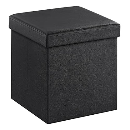 SONGMICS MAZIE Collection - 15 Inches Ottoman with Storage, Footstool, Storage Ottoman, Load 660 lb, for Dorm, Living Room, Bedroom, Synthetic Leather, Black ULSF101
