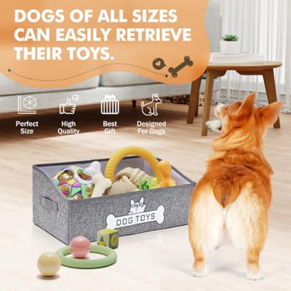 Dog Toy Basket, Specially Designed for Dog Toy Storage, Collapsible Dog Toy Box with Handle，Perfect for Storing Pet Toys and Accessories - Grey