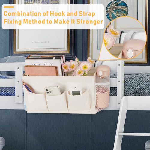 Bedside Caddy, Bedside Storage Bag Hanging Organizer for Bunk Bed | Bed Caddy with Fixed Straps and Water Bottle Holder for Home, College Dorm, Bunk Bed, Hospital Bed and Crib Bed Rails