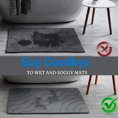 Stone Bath Mat Quick Drying Diatomaceous Earth Bath Mat Non Slip Shower Mat Super Absorbent Stone Bath Mats for Bathroom, Floor, Kitchen Counter, Easy to Clean (23.6” X 15.3”, Dark Gray)