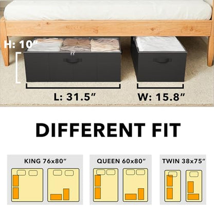 SpaceAid 2 Pack 10" High Under Bed Storage Containers, Large Underbed Storage Organizer Bins with Lids for Bedroom, Dorm, Clothes, Closet Organization, Bed Sheets and Blankets (Black)