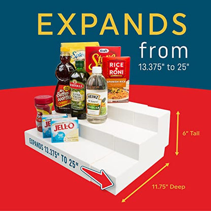 Dial Industries 3 Tier Expandable Kitchen Cabinet Shelf Organizer, Mega | Slides open to fit wide cabinets, Adds extra levels for canned goods and jars, Great for large pantries, cupboards or closets
