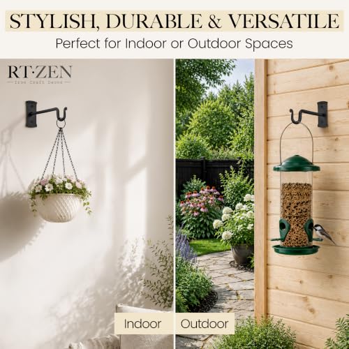 Plant Hangers Outdoor or Indoor Heavy Duty Wall Bracket Hooks | Wrought Iron Metal Hanger Indoor Hook for Hanging Plants Baskets Lanterns Bird Feeders - 2 Pack (Black Shepherds Hooks 7.5")