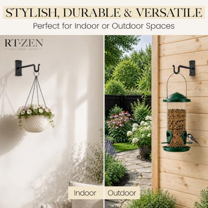 Plant Hangers Outdoor or Indoor Heavy Duty Wall Bracket Hooks | Wrought Iron Metal Hanger Indoor Hook for Hanging Plants Baskets Lanterns Bird Feeders - 2 Pack (Black Shepherds Hooks 7.5")