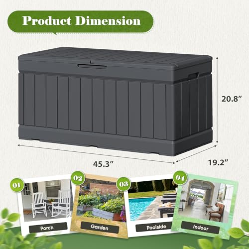 Flamaker Outdoor Storage Box 80 Gallon Resin Waterproof Deck Box | Delivery Box with Wood Texture Large Storage Bin for Patio Cushions, Garden Tools, Pool Gears
