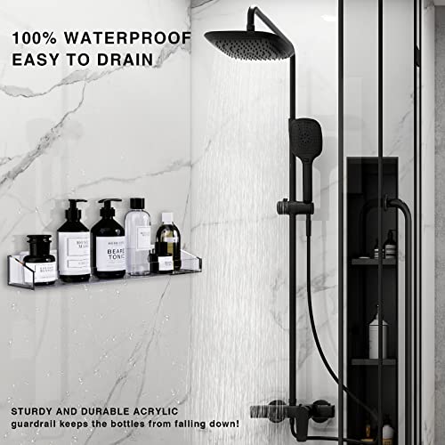 Acrylic Shower Shelves 2 Pack – No Drill Adhesive Acrylic Bathroom Shelves, Heavy Duty Shower Caddy Holds 20 lbs, Clear Wall Mounted Shower Organizer for Inside Shower