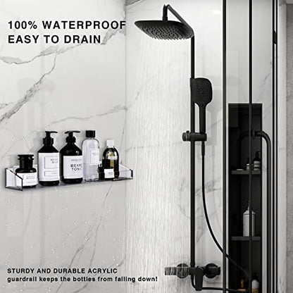Acrylic Shower Shelves 2 Pack – No Drill Adhesive Acrylic Bathroom Shelves, Heavy Duty Shower Caddy Holds 20 lbs, Clear Wall Mounted Shower Organizer for Inside Shower