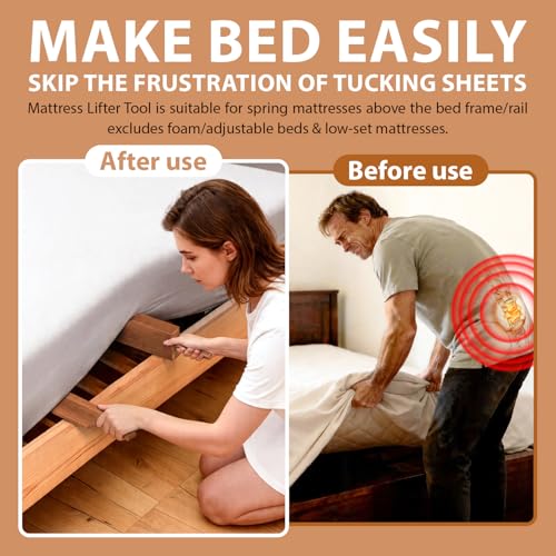 Mattress Lifter & Bed Maker Tool Set for Changing Sheets, Acacia Wood | Mattress Lifter Tool, Comfort Grip, Sturdy & Durable for Seniors & Housekeepers, Tucks Sheets, Removes Sheets, Bed Skirts