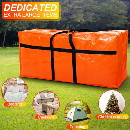 2 Pcs 66 Gallon Extra Large Moving Bags Storage Bags with Zipper and Handles Heavy Duty Duffle Bag Foldable Tote Bag for College Dorm Travel Clothes Blankets Bedding Moving(Orange)