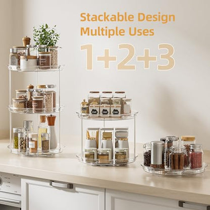 LAMU 2 Tier Lazy Susan Turntable Organizer for Cabinet, 9'' Rotating Spice Rack for Kitchen, Pantry, Countertop, Bathroom, Vanity, Under Sink, Medicine Cabinet Organizer, 2 Pack
