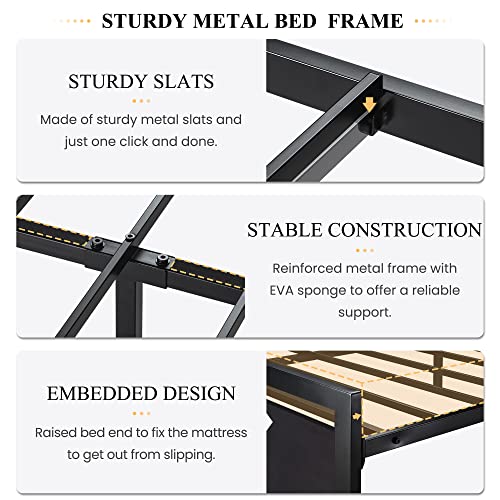 SHA CERLIN Heavy Duty Queen Size Bed Frame with Modern Headboard, Black