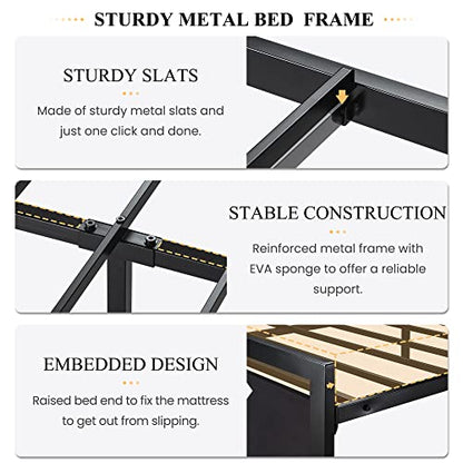 SHA CERLIN Heavy Duty Queen Size Bed Frame with Modern Headboard, Black