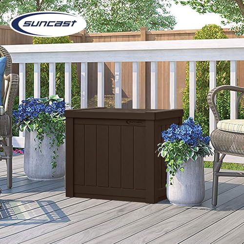 Suncast 22 Gal, Small Outdoor Storage Deck Box, Resin, Flat Lid, Java