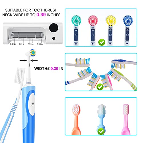UV Toothbrush Holder for Bathroom, Toothbrush Cleaner Wall Mounted Cordless | Rechargeable, Timer Function & LCD Working Display, Easy Installation with Adhesive Stickers, Holds 4 Toothbrushes