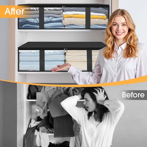 Under Bed Storage Bins, 3-Pack 40L Foldable Fabric Storage Bags with Transparent Window, Breathable Organizer for Clothes/Blanket/Comforter/Quiltr, Black