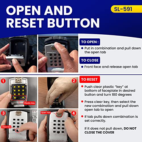 KeyGuard SL-591 Car Window Punch Button Lock Box, Black- Portable Key Storage Vault LockBox Fits House Keys, Car Keys, Fobs, Credit Cards/IDs + | Rideshare Keypad Safe Box, Digital Push Button Lock