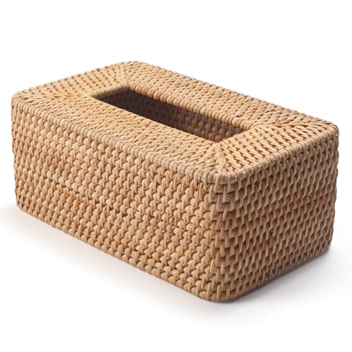 Rattan Tissue Box Cover Natural Woven Facial Napkin Holder Rectangular 10 x 6.1 x 4.1 Inch (Natural)