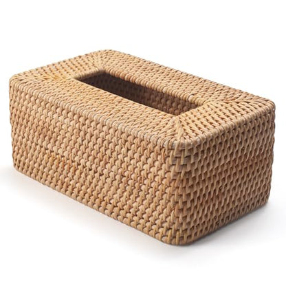 Rattan Tissue Box Cover Natural Woven Facial Napkin Holder Rectangular 10 x 6.1 x 4.1 Inch (Natural)