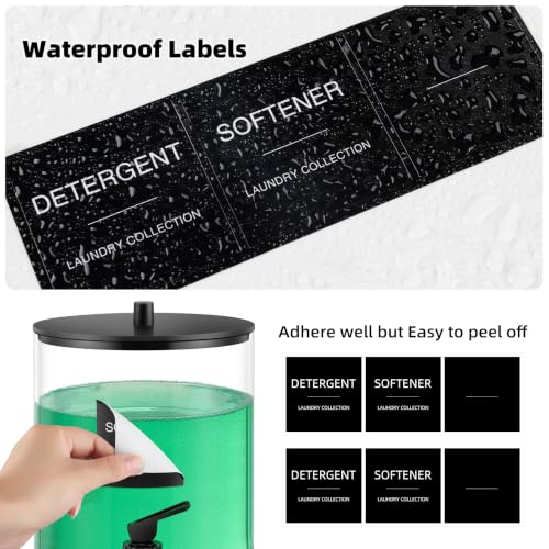 1 Gallon Glass Laundry Detergent Dispenser with Spigot, 128 oz Liquid Laundry Soap and Fabric Softener Container, Wide Mouth Detergent Holder with 6 Waterproof Labels (1 Pack)