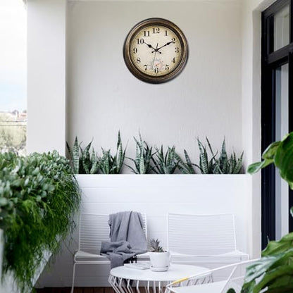 Outdoor Clocks Waterproof with Thermometer Vintage Wall Clock Decor for Bathroom Patio Pool Garden(12 Inch)