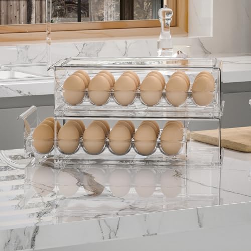 Egg Container for Refrigerator BPA Free Refrigerator Organizer Bins,Stackable Egg Holder for Refrigerator,18 Egg Tray,Clear